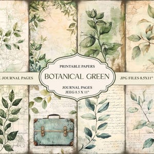 Botanical Green Junk Journal Kit –  7 Printable Nature Pages | Vintage Leaf Ephemera & Pockets