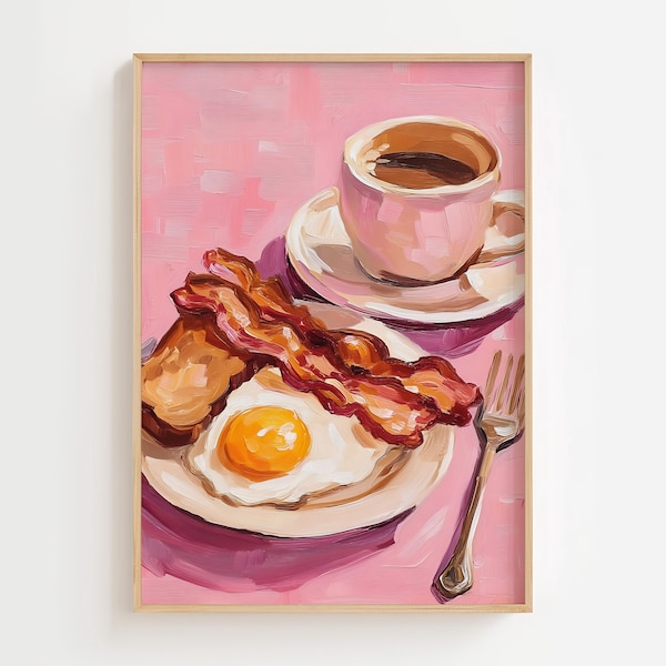 Arte de cocina rosa, lámina de pintura al óleo de plato de desayuno (descargar)