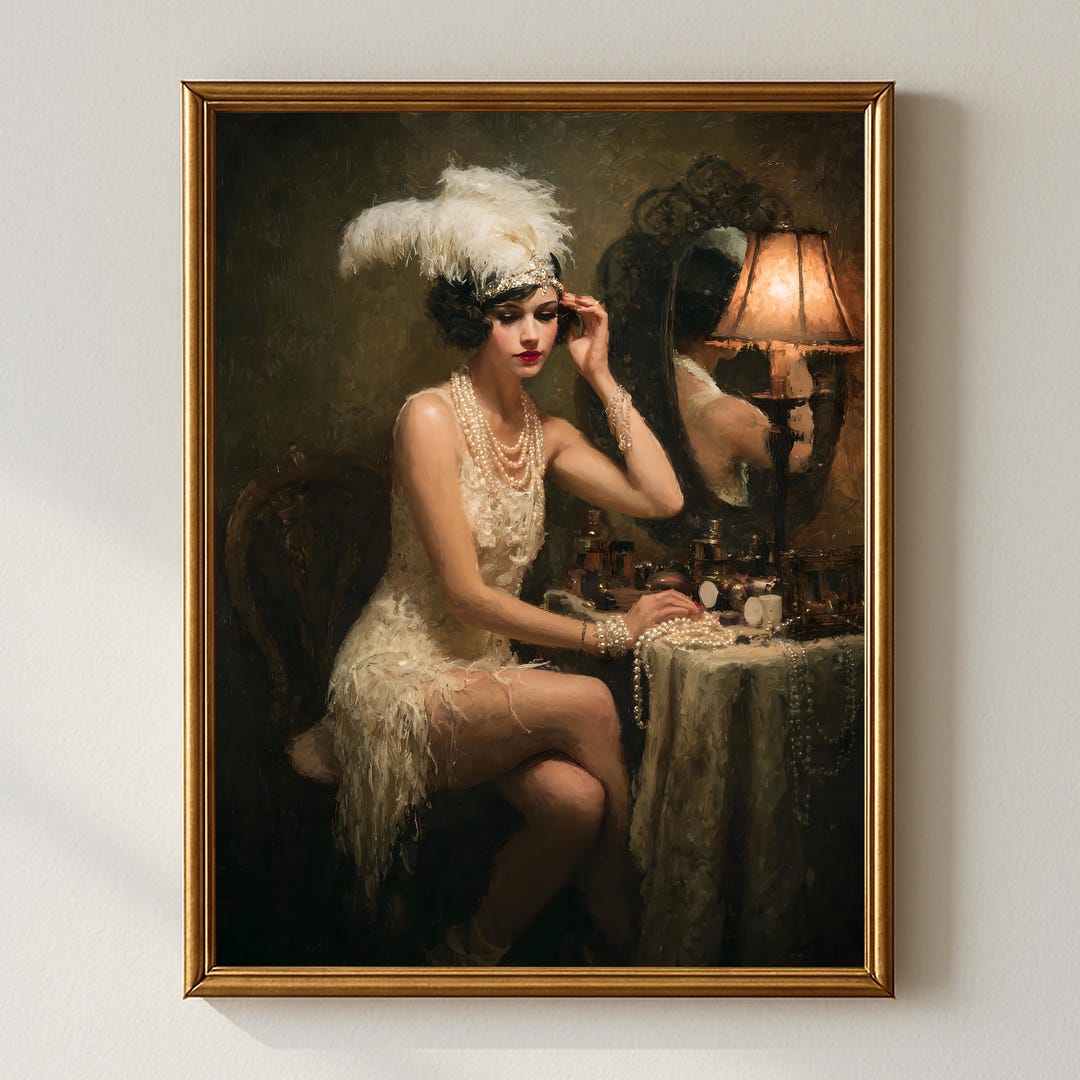 Vintage Glamour Wall Art Print, Elegant Woman Portrait Oil Painting ...