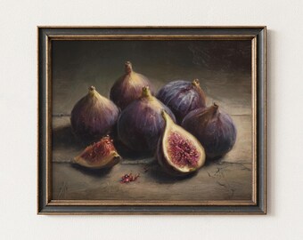 Pintura de natureza morta com figos | Arte para cozinha com atmosfera melancólica (Download digital)