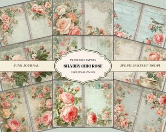 shabby chic rose, junk Journal kit, Ephemera, Scrapbook printable, Printable Paper, vintage aesthetics,