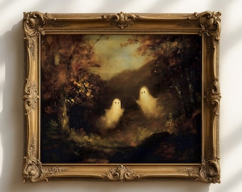 Spooky Ghost Couple Art Print | Vintage Halloween Decor (Digital Download)
