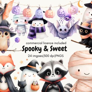 24 pastelkleurige Halloween kinderkamer clipartbundel – Leuke printables spoken, uil, vos, kat en pompoenen voor kinderen, zacht spookachtig