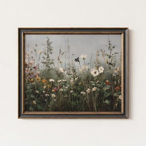 Wildflower Meadow Wall Art | Botanical Field Painting, Butterflies, Flowers (Digital Download)