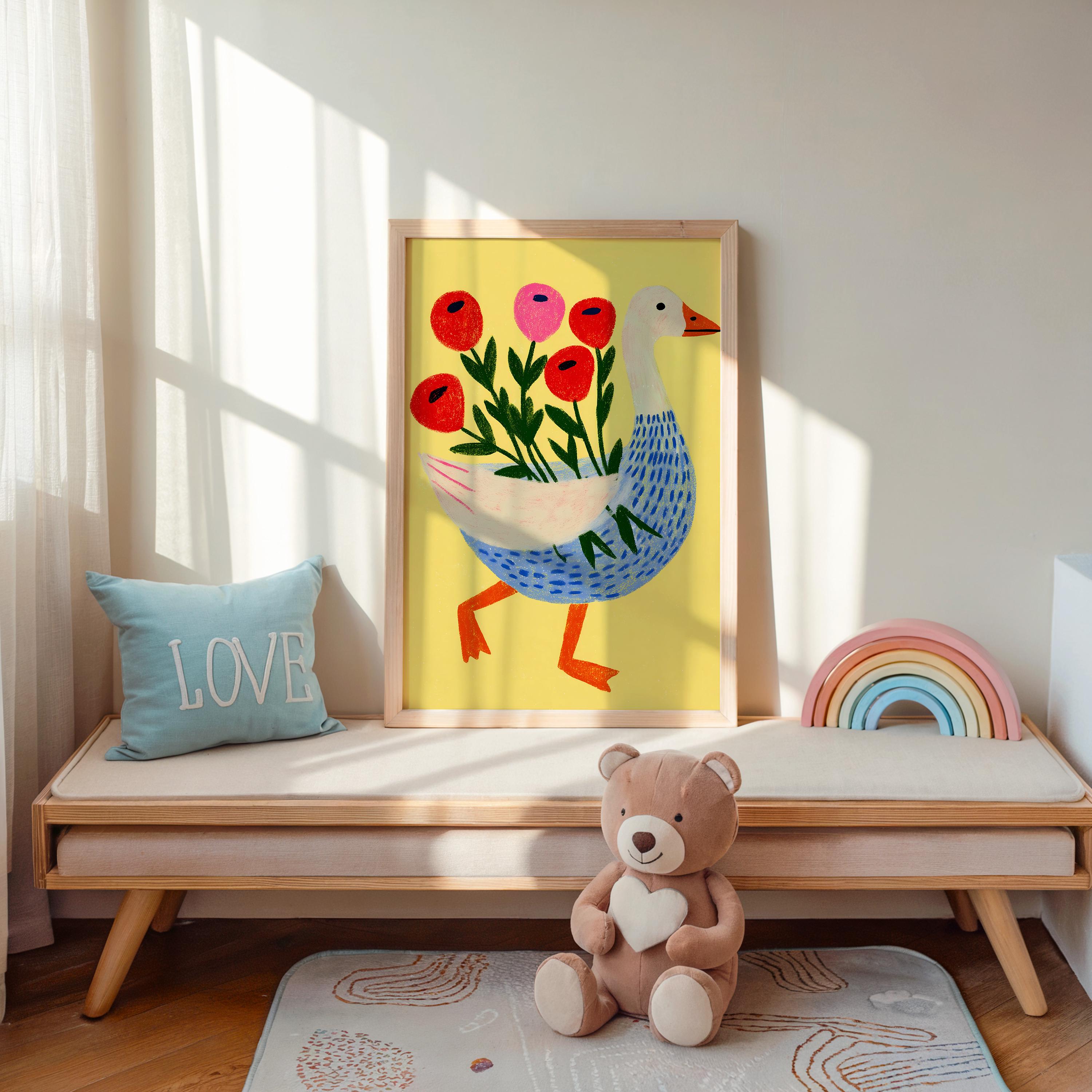 Folk Art Goose Floral Print, Nursery Decor (digital Download) - Etsy