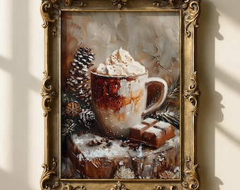 Gemütliche heiße Schokolade Wand Kunst Druck, Winter Kaffee Malerei, Weihnachten Küche Dekor, Warm Urlaub Kakao Kunstwerk, Rustikale Haus Wand Kunst
