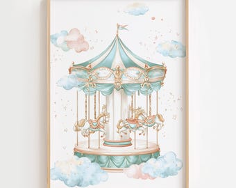 Pastel Carousel Horse Print, Whimsical Nursery Decor (Digital Download)
