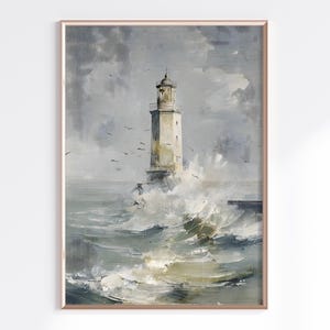 Lighthouse Wall Art, Printable Coastal Decor, Nautical Wall Art, Beach House Canvas Print, Ocean View Artwork