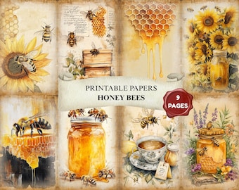 Honey Bee Junk Journal Kit, Vintage Sonnenblume Ephemera (Digitaler Download)