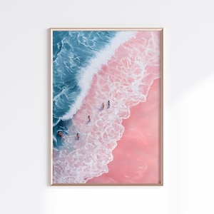 Pink Beach Aerial Print: Ocean Waves, Coastal Summer Vibes (Digital Download)