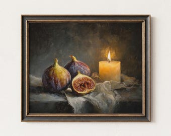 Natureza Morta com Figos e Velas | Arte para Cozinha em Estilo Campestre (Download Digital)