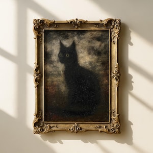 Vintage Black Cat Wall Art, Retro Cat Print, Whimsical Decor, Cute Cat Lover Gift, Antique Artwork
