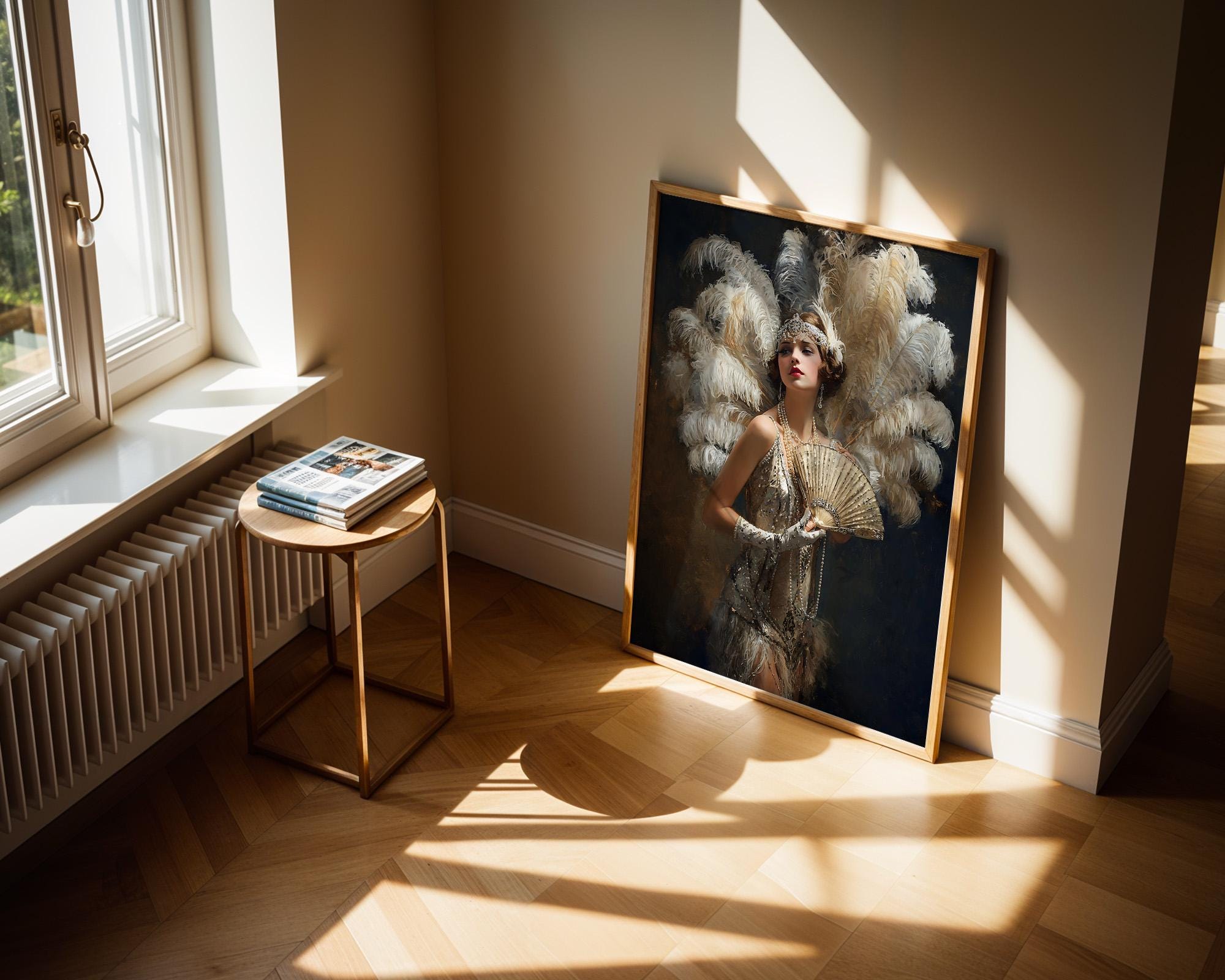 Vintage Burlesque Wall Art | 1920s Showgirl With Feathered Fan and