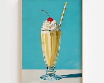 Impresión de batido retro / Decoración de cocina vintage en verde azulado (descarga digital)