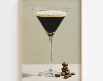 Impresión de arte mural de Espresso Martini, póster de cóctel clásico, decoración de carrito de bar, decoración de pared de cocina, ilustración de bebida de café, regalo