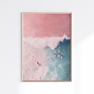 Pink Ocean Surf Wall Art, Aesthetic Coastal Decor, Digital Download Beach Prints for Summer Vibes, Girly Art