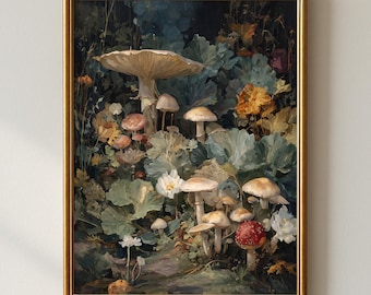 Hongos mágicos, decoración con hongos, impresión botánica, arte mural de bosque encantado, descarga digital