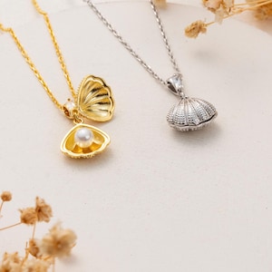 Minimalist Shell Necklace With Pearl Hidden Inside, Shell Jewelry With Pearl Charm, Unique Summer Beach Gift, Summer Pendant, Gift For Her