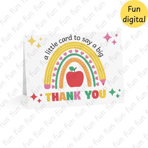 Carte de remerciement aquarelle arc-en-ciel pour professeur – Imprimable, téléchargement immédiat, carte de remerciement pour la fête des enseignants et le cadeau de fin d'année