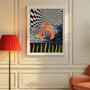 Static Listener  || Psychedelic Surreal Portrait- Trippy Orange Collage Art-  Printable Abstract Wall Art- Home Decor Gift- Digital Download