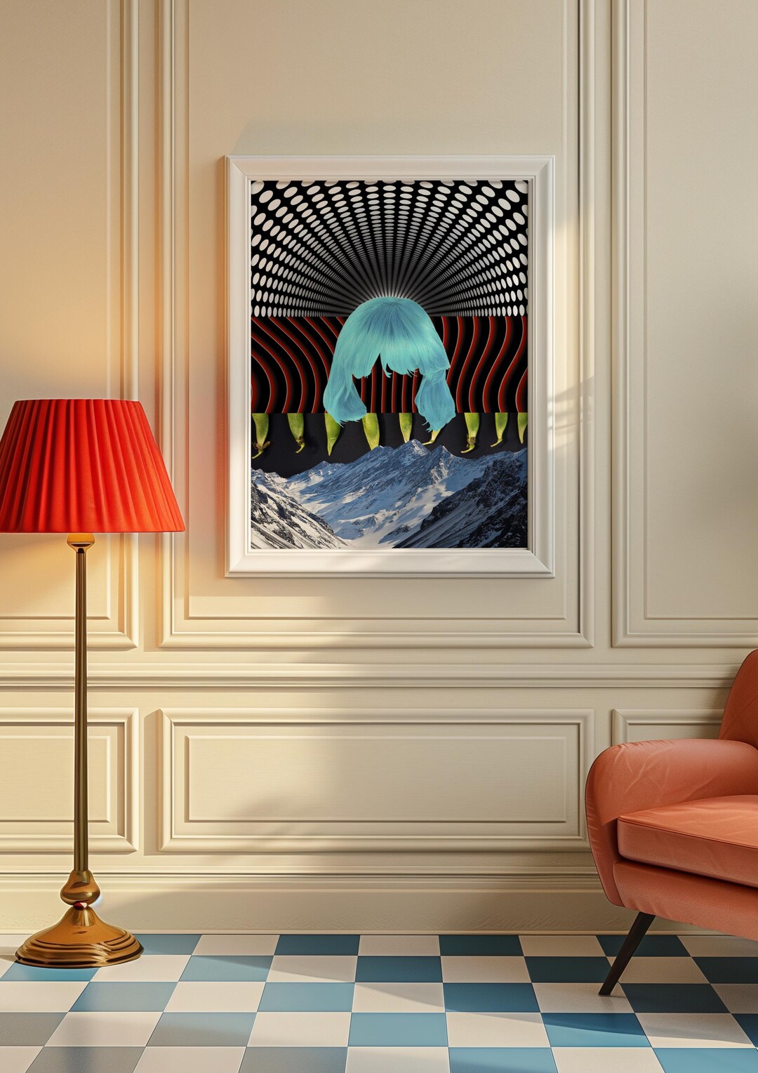 Psychedelic Surreal Collage Art Print: Trippy Blue Abstract Wall Decor ...