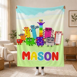 Couverture personnalisée avec chiffres et noms, plaid enfant personnalisé, couverture colorée pour apprendre des personnages, cadeau d'anniversaire pour filles, décoration de chambre