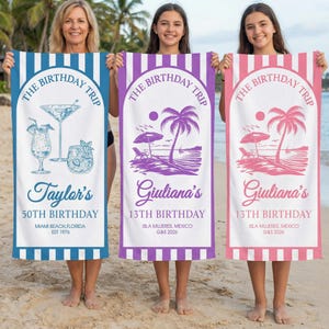 Benutzerdefiniertes Geburtstagsreise-Strandtuch, personalisiertes Geburtstags-Strandtuch mit Namen, benutzerdefinierter Name Reise-Strandtuch, personalisiertes Geburtstagsgeschenk