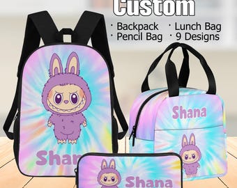 Personalized Labubu Backpack, Lunch bag and pencil bag for kid, Custom Backpack for Girl, Back to School Gift, Personalized name backpack