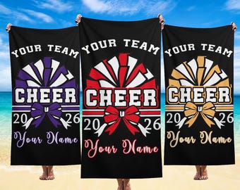 Toalla de playa personalizada con nombre para equipo de animadoras, regalo personalizado para animadoras, toalla para animadoras, regalos personalizados para animadoras, toalla de playa para equipo de animadoras