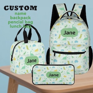 Sacs d'école personnalisés pour enfants, ensemble de sacs personnalisés dinosaure comprenant un sac à dos prénom, une trousse ou un sac à lunch, sac à dos personnalisé pour l'école