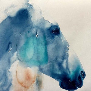 WINDSTRUCK 11 x 14&quot; archival print of aqua blue horse with wind and representational with freshness/spontaneity
