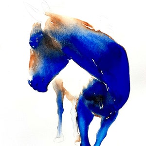 Impression d'archives REACH HORSE représentant un beau cheval bleu dans une pose emblématique et poétique