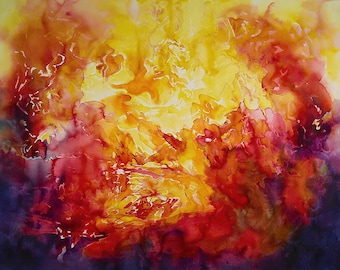 Original Watercolor Painting: FIRE BLAZE, 22x30" Arches Paper