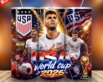 Cristian Pulisic USA voetbalbeker wrap png 20oz WK 2026 sublimatieontwerp