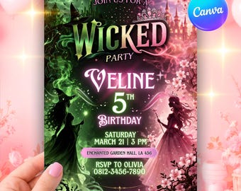 Wicked Birthday Invitation | Magical Witch Party Card | Canva Template (5x7 Inches)