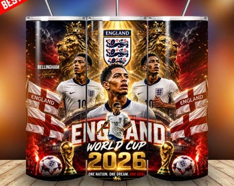 Engeland voetbal leeuw beker wrap png 20oz WK 2026 sublimatieontwerp