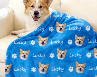 Custom Pet Face Blanket, Personalized Dog Cat Name, Soft Fleece Photo Blanket Throw, Animal Face Blankets, Birthday Gift, Gift For Kids