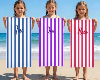 Custom Striped Beach Towel with Name, Personalized Striped Vacation Beach Towel, Quick Dry Striped Beach Towel, Vacation Striped Beach Towel
