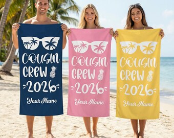 Personalized Cousin Crew Beach Towel, Custom Cousin Crew Beach Towel, Custom Summer Vacation Beach Towel With Name, Personalized Gift