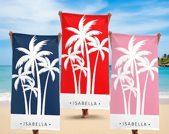 Personalized Name Palm Tree Beach Towel, Palm Tree Print Beach Towel, Custom Quick Dry Beach Towel, Custom Palm Tree Beach Towel with Name