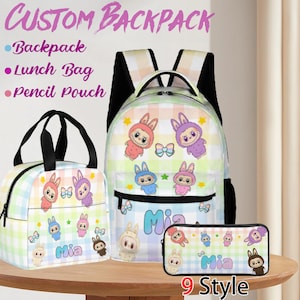 Personalised backpack with Name, Personalized School Backpack kid Lunch Bag and Pencil Pouch, Custom Backpack for Girl, Back to School Gifts