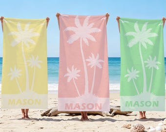Personalized Palm Tree Beach Towel, Palm Tree Print Beach Towel, Custom Quick Dry Beach Towel, Custom Beach Vacation Towel, Gift For Her