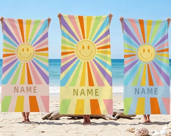Personalized Sun Print Beach Towel, Custom Sun Shine Beach Towel, Custom Summer Vacation Beach Towel, Personalized Vacation Gift For Kids
