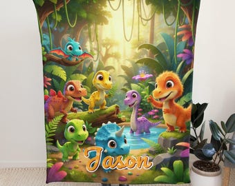 Custom Name Cartoon Dinosaur Blanket: Warm Flannel Toddler Throw –Custom Name Gift for Toddlers, Kids & Dinosaur Enthusiasts
