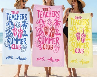 Spersonalizowany ręcznik plażowy „Tard Teachers Summer Club”, ręcznik plażowy na letnie wakacje dla nauczycieli, prezent emerytalny dla nauczyciela, ręcznik na wakacje na plaży