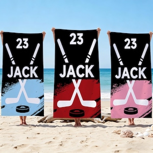 Toalla de playa personalizada de hockey sobre hielo, toalla deportiva de playa personalizada de hockey sobre hielo, toalla deportiva personalizada de secado rápido, regalo personalizado para él.