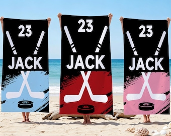 Personalized Ice Hockey Beach Towel, Custom Ice Hockey Sport Beach Towel, Custom Quick Drying Sports Towel, Personalized Gift For Him