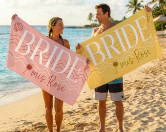 Personalized Bride Beach Towel, Custom Name Bride Beach Towel, Custom Bachelorette Party Beach Towel, Personalized Bridal Party Favor