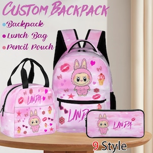 Personalised backpack with Name, Personalized School Backpack kid Lunch Bag and Pencil Pouch, Custom Backpack for Girl, Back to School Gifts