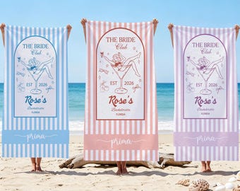 Personalized Bachelorette Party Beach Towel, Bride Club Bachelorette Beach Towel, Custom Bridal Party Beach Towel, Bachelorette Party Favor